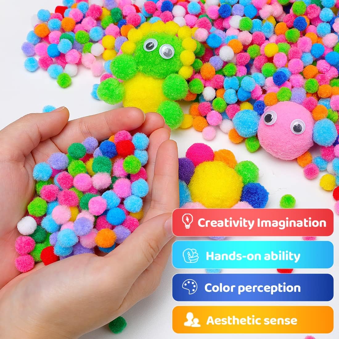 Praisebank Pompones multicolores, 2000 unidades, 0.4 in, pompones para artes y manualidades, pompones en frasco, pompones para manualidades.