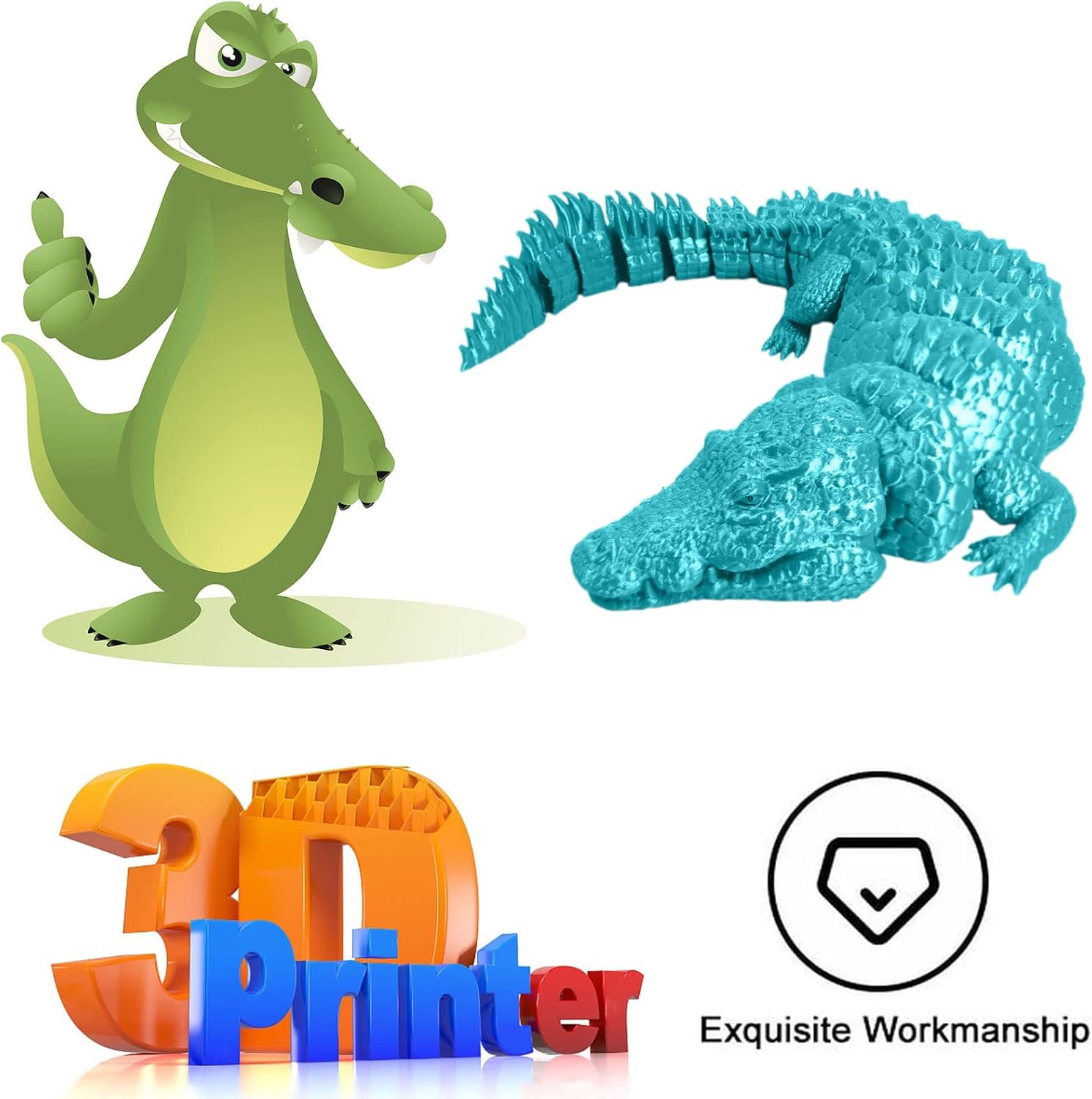 Juguete de cocodrilo articulado impreso en 3D, juguetes impresos en 3D, figuras de acción de cocodrilo con forma vívida de cocodrilo y