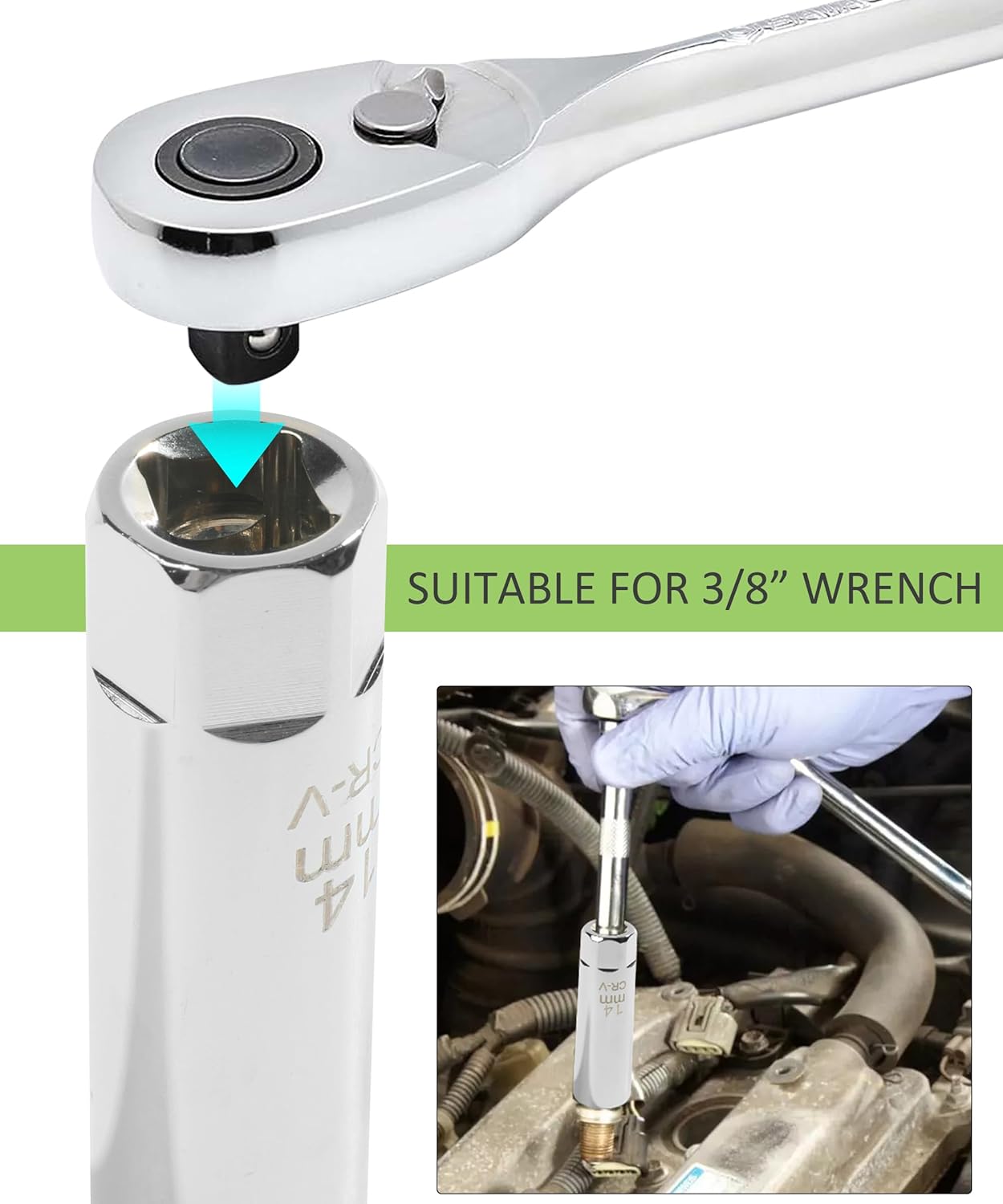 RACOONA Enchufe de bujía de 0.551 in0.630 in, enchufe magnético de pared delgada, accesorios de automóvil, herramienta de extracción de 12 puntos,