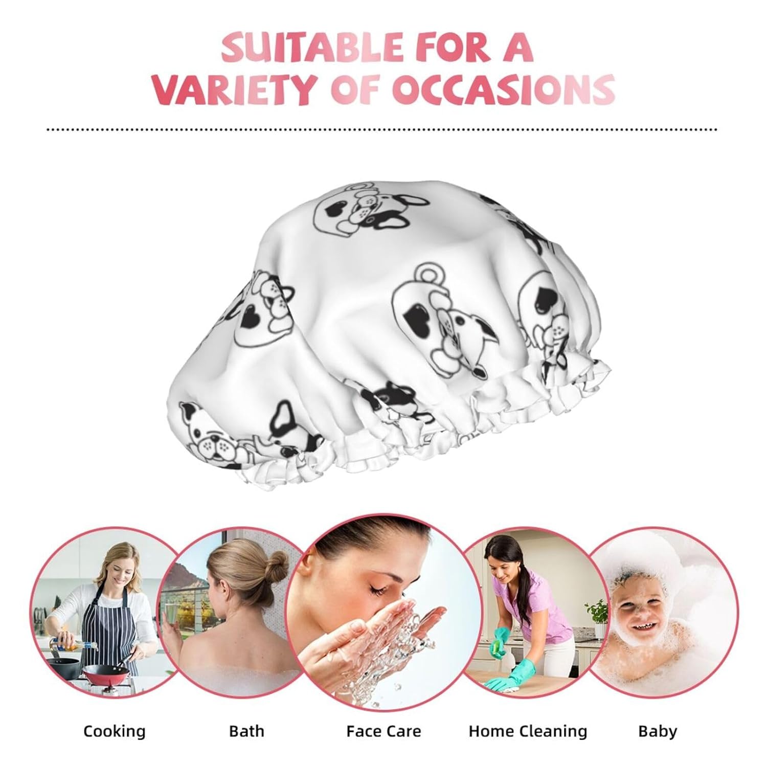 Cute Dog Double Layer Waterproof Shower Cap Suitable For All Head Sizes