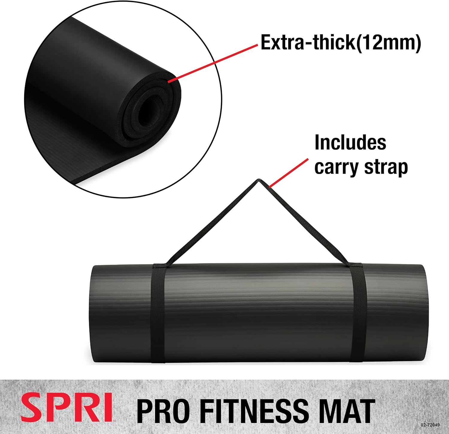 SPRI Pro Fitness Matt de 0.472 pulgadas (0.472 in) – Tapete de ejercicio grueso para entrenamientos de piso, sentadillas, flexiones, estiramiento,