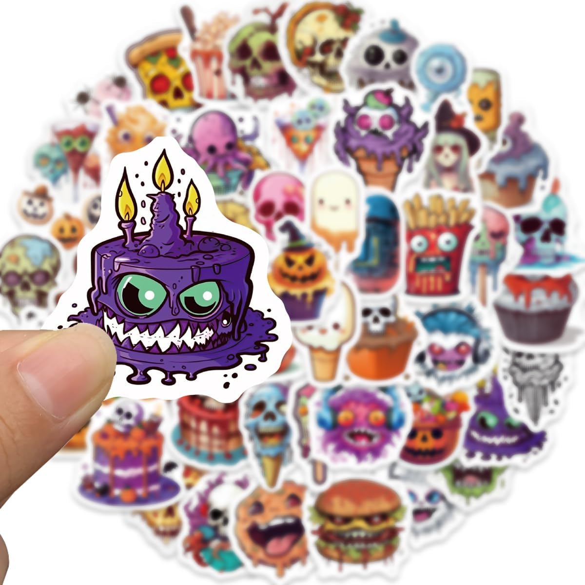 Paquete de 50 calcomanías de comida de Halloween, calcomanías de calavera de calabaza para adolescentes, niños y adultos, impermeables, regalos