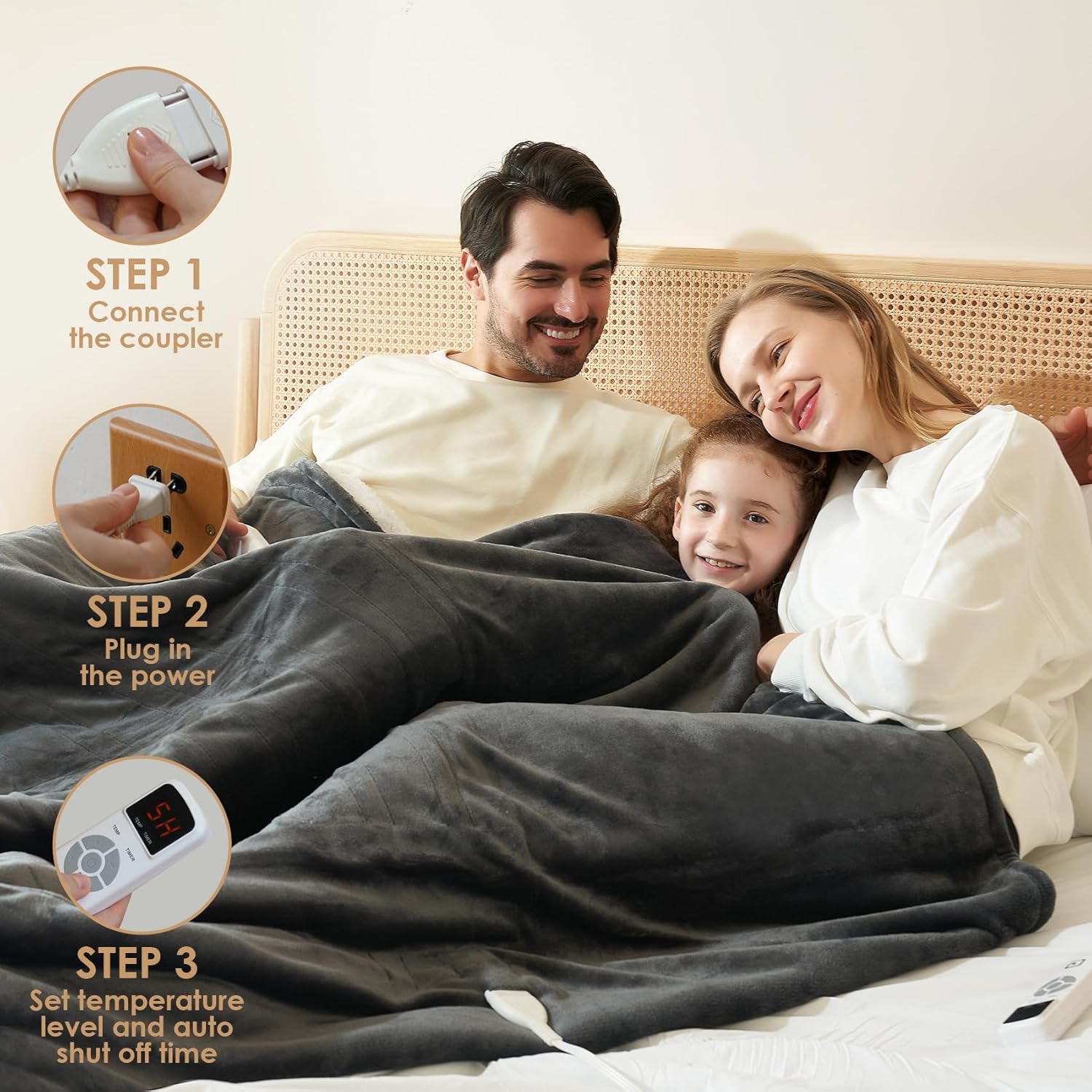 EHEYCIGA Manta térmica eléctrica tamaño King  Manta de calefacción con 5 niveles de calefacción y 10 horas de apagado automático, suave y acogedora
