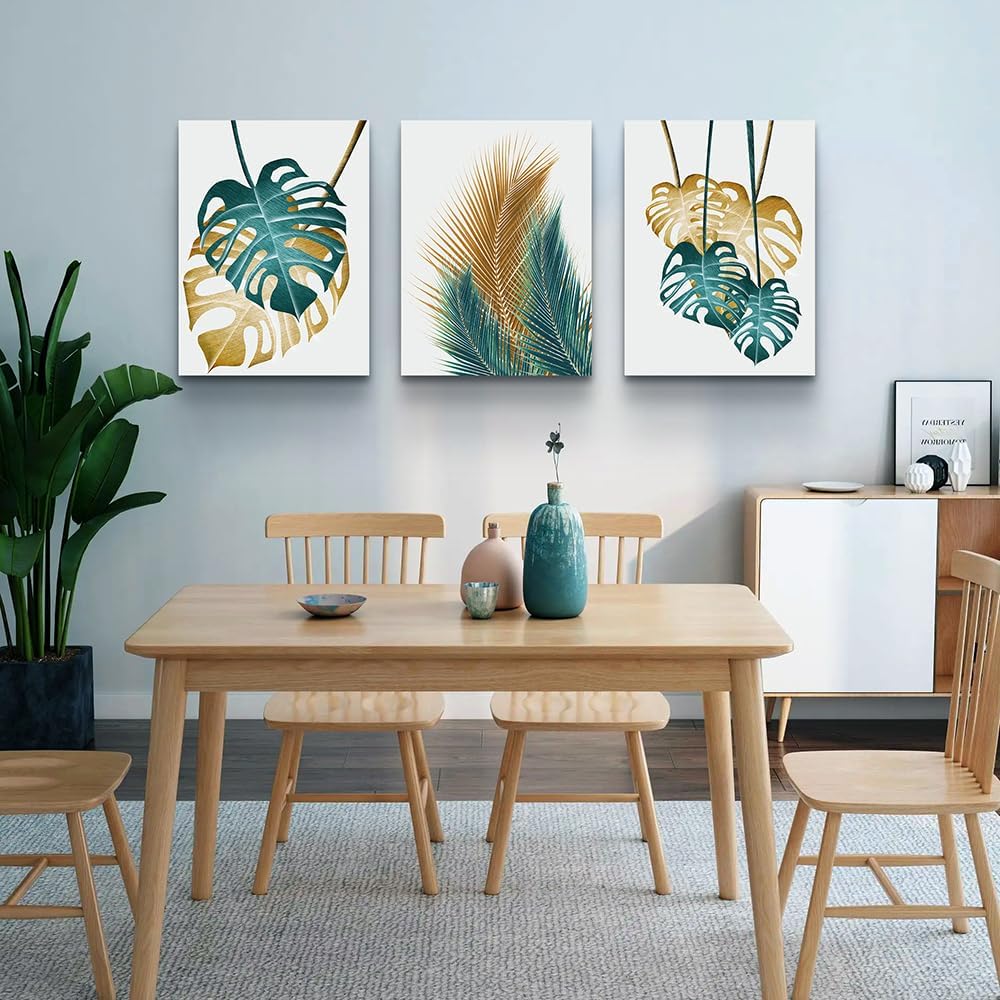 Lapremoly Canvas Wall Art For Living Room Wall Decorations For Bedroom Kitchen Dining Room Wall Decor Abstract Leaves Wall Paintings Office Wall
