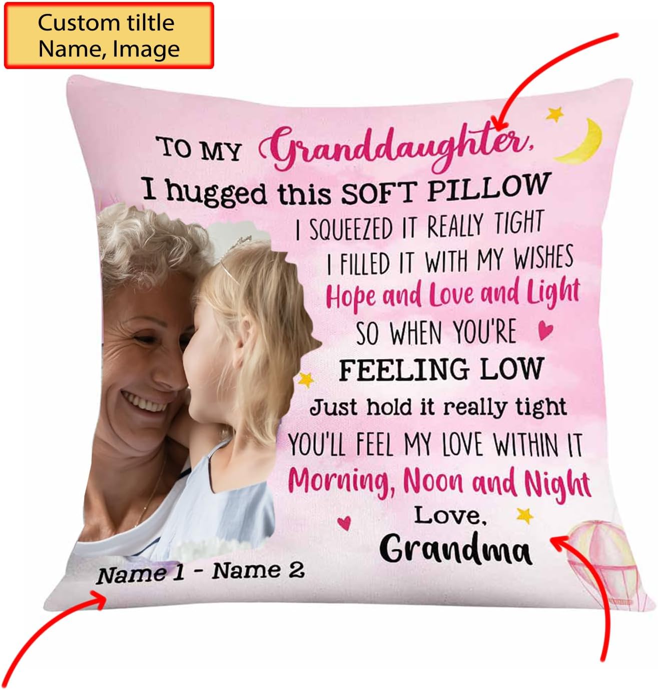 NAZENTI Almohada personalizada para nieta de la abuela, abuelo, almohada de nietos con foto personalizada, almohada de foto para hija de mamá papá,