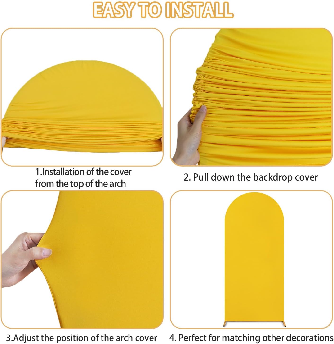 FUHSY Cubierta de arco de boda, cubierta de arco de color dorado, tela de elastano de 4 pies para telón de fondo de arco, parte superior redonda,