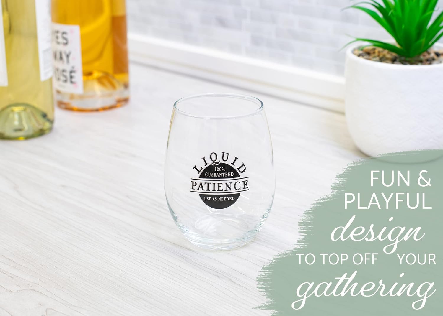 Elanze Designs Liquid Patience – Copa de vino sin tallo, color negro, 14 onzas