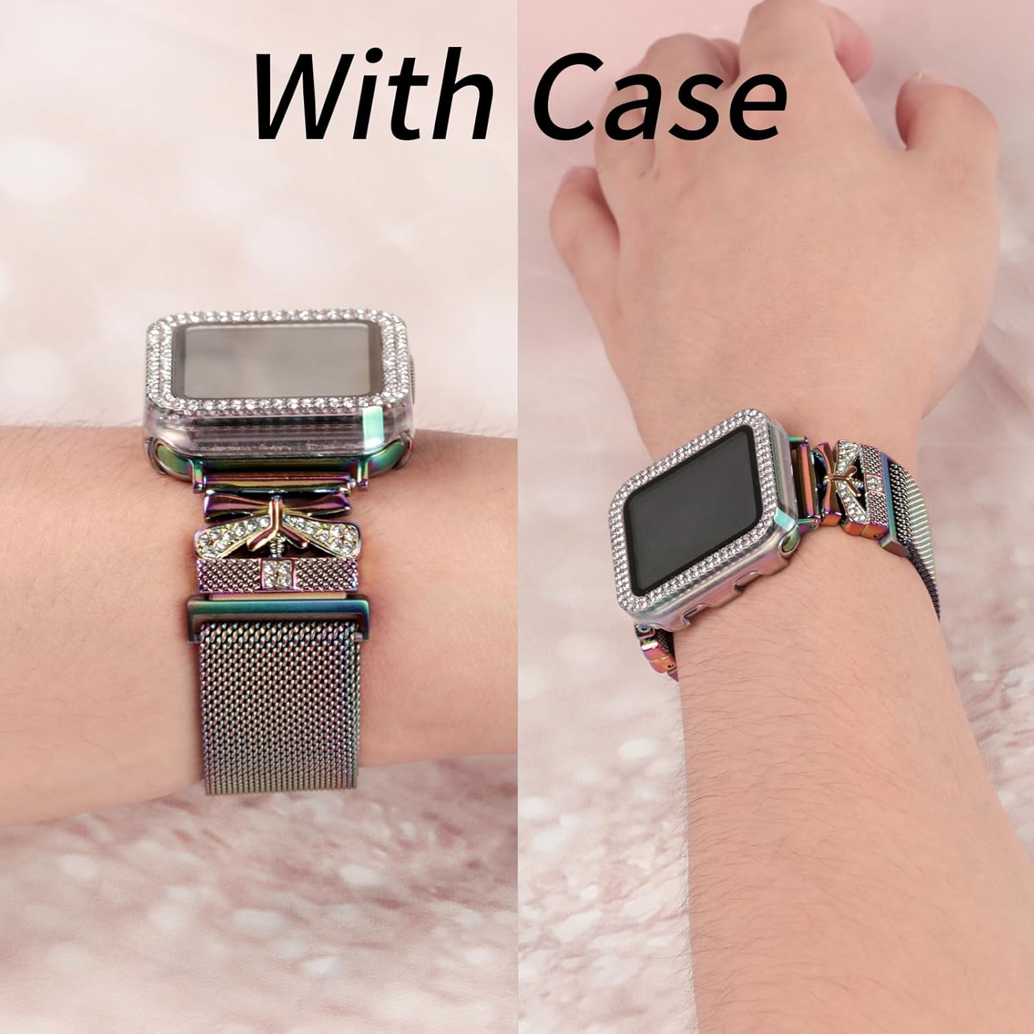 Correa magnética para mujer compatible con Apple Watch Band 1.496 in 1.575 in 1.614 in 1.654 in 1.732 in 1.772 in, correa de acero inoxidable