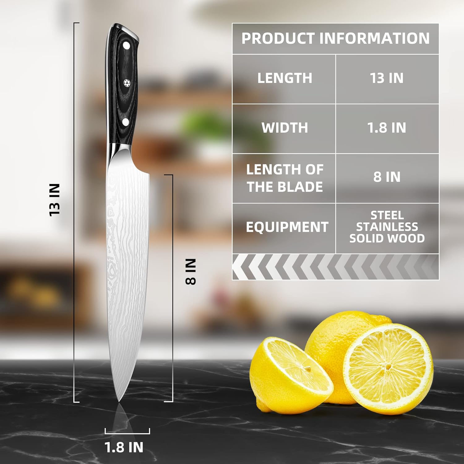 Cuchillo de chef de 8 pulgadas, cuchillo de chef japonés, cuchillo de chef de damasco, acero inoxidable de alto carbono forjado para cortar frutas