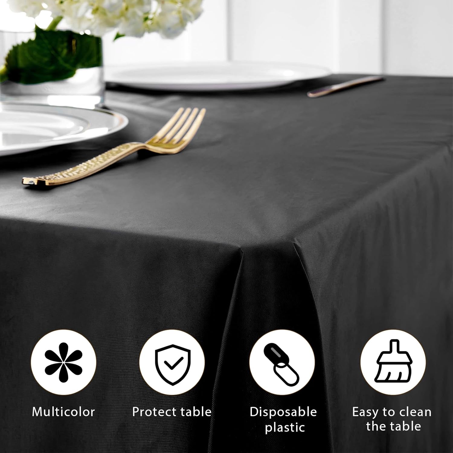 Fixwal Paquete de 12 manteles de plástico negro de 54 x 108 pulgadas, manteles rectangulares de plástico de alta calidad, para cenas finas, bodas,