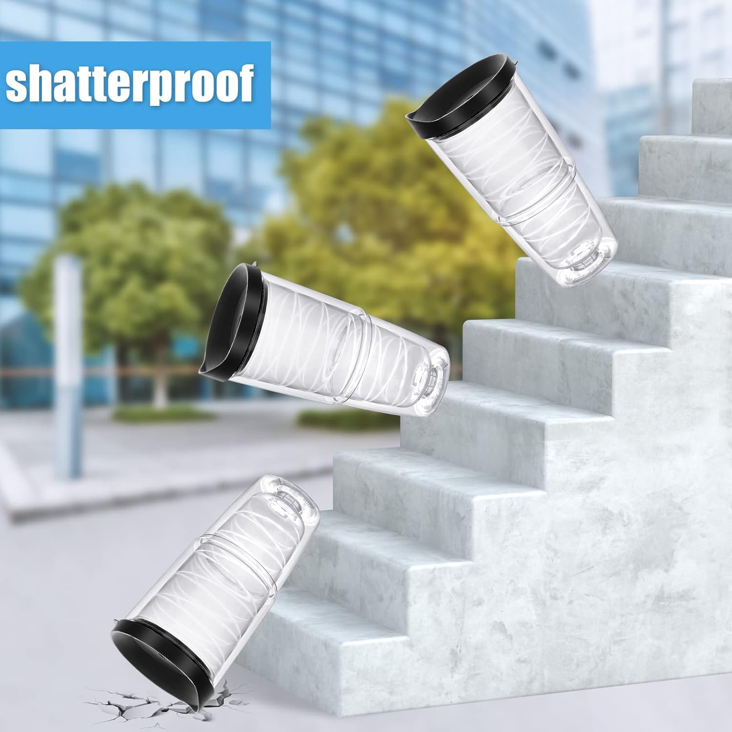 Modwnfy Vaso transparente aislado de 24 onzas, paquete de 4 vasos de doble pared con tapa negra y pajita, vasos de plástico, vasos transparentes de