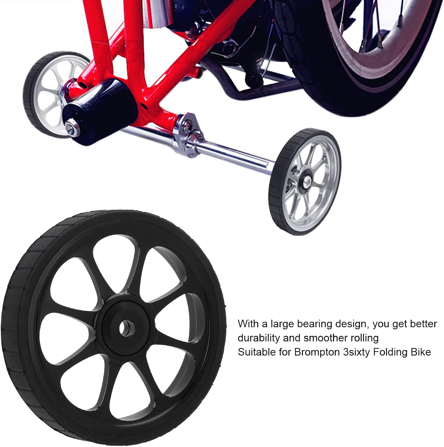 VGEBY Bicicleta plegable Easy Wheel, aleación de aluminio 3.228 in rodamiento ensanchado rueda fácil para Brompton 3sixty bicicleta plegable (negro)