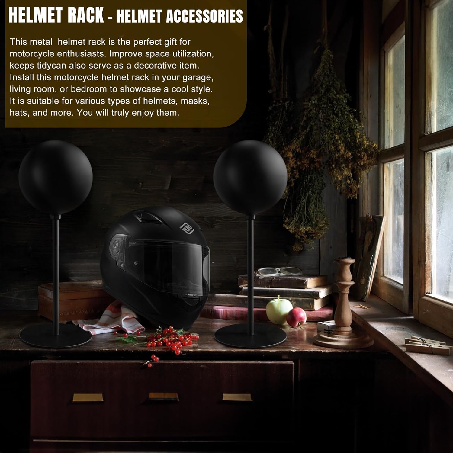 motofans Soporte de metal para casco de rotación, soporte de metal de rotación, soporte de escritorio para casco de motocicleta, gorras, sombrero y