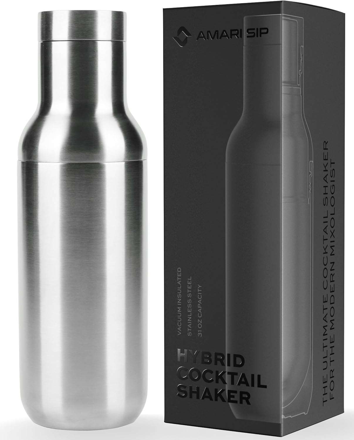 Coctelera híbrida  Acero inoxidable aislado al vacío  Grande 31 oz  A prueba de fugas  Sistema de medición integrado, colador y tapa de jigger