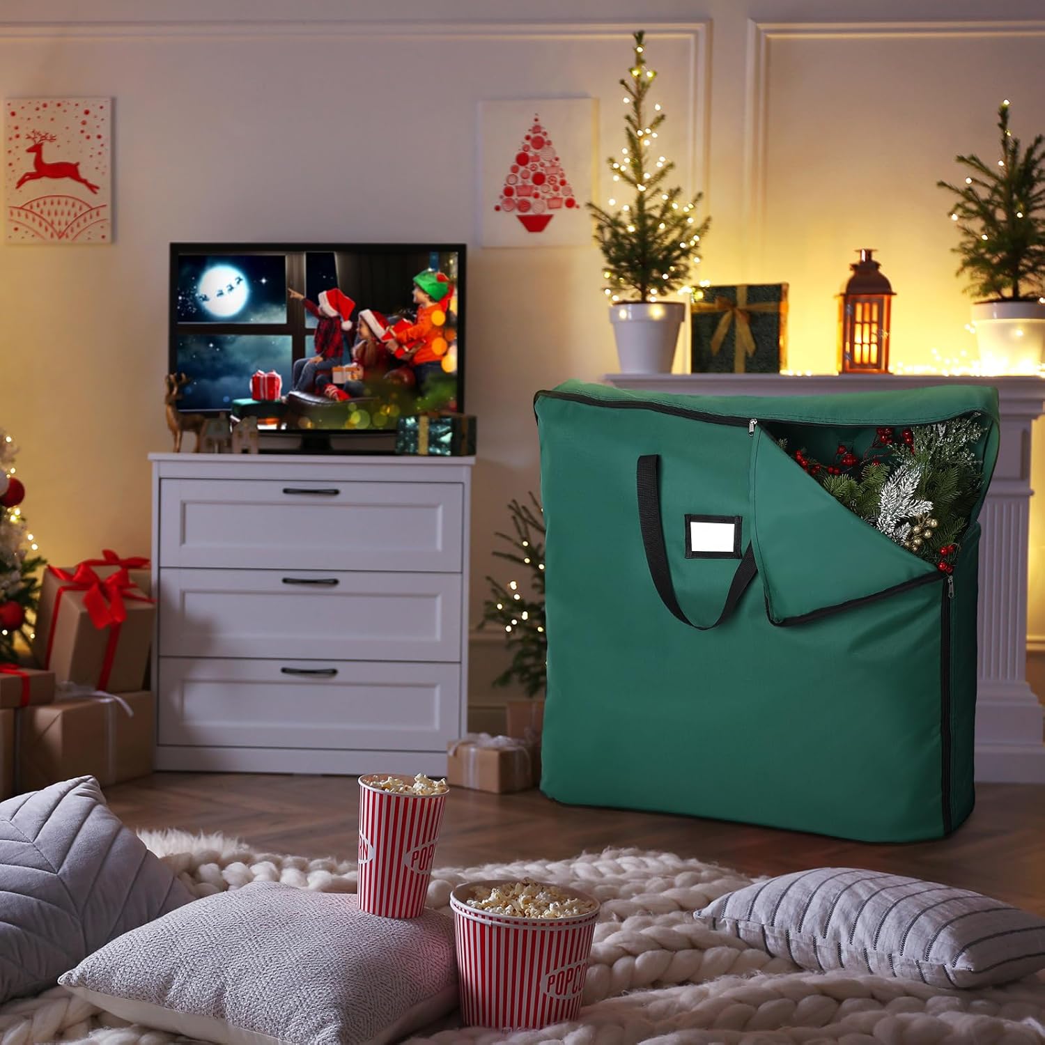 Paquete de 2 bolsas de almacenamiento para árbol de Navidad, contenedor grande de almacenamiento para árbol de Navidad de 6 pies con ventana