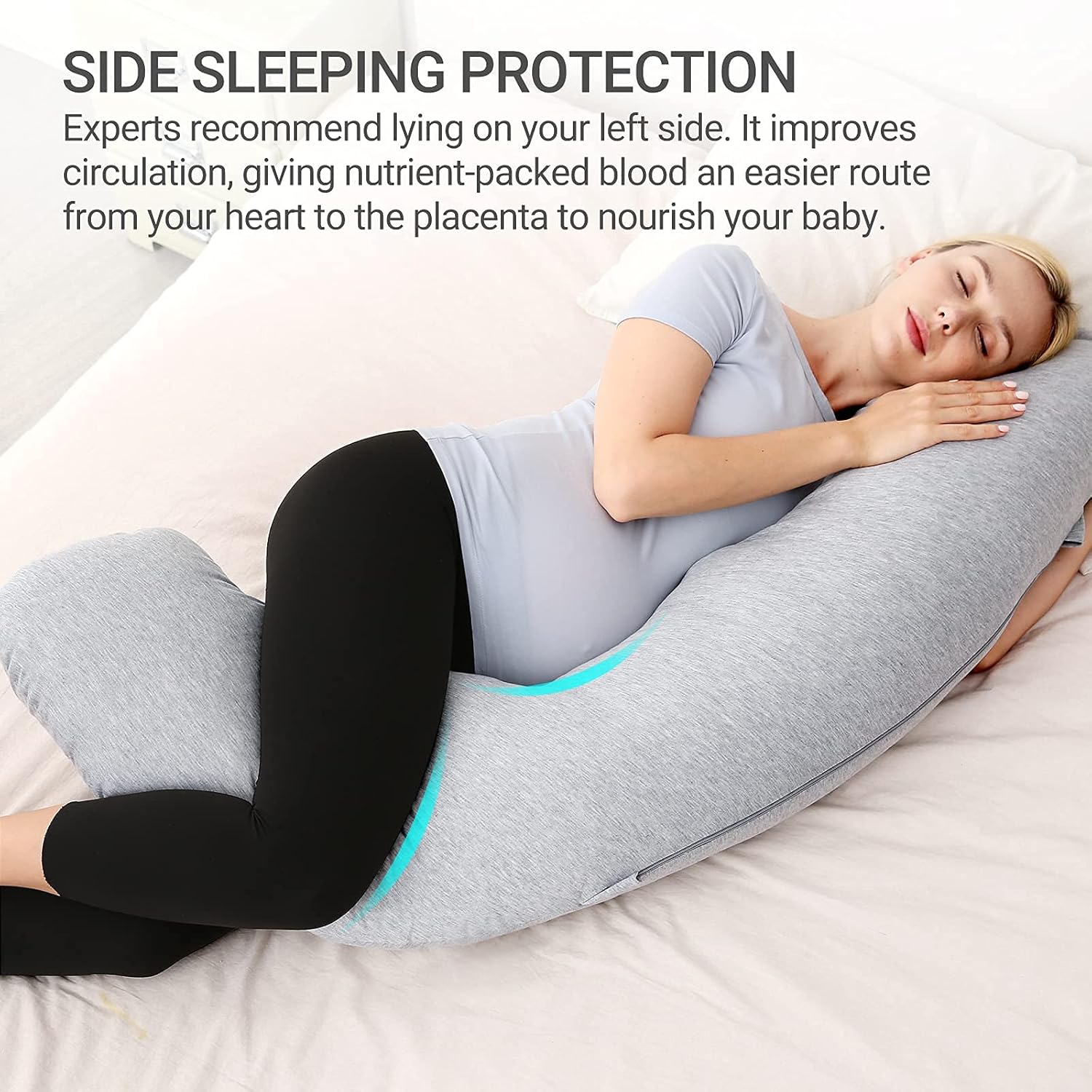 Momcozy Almohadas de embarazo en forma de J con funda de repuesto, almohada corporal de maternidad para embarazo, almohada de embarazo suave para