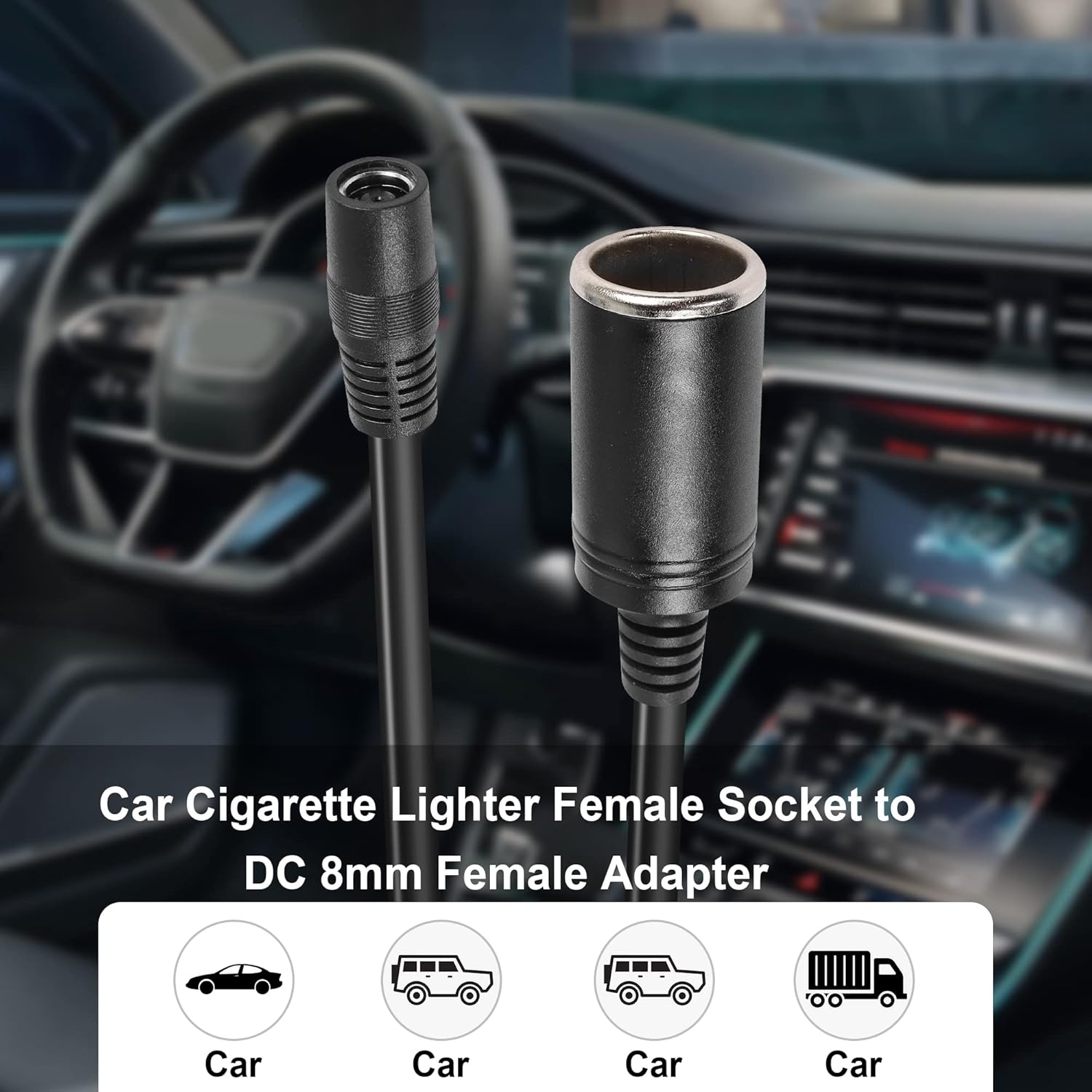 PNGKNYOCN DC7909 – Cable de alimentación para encendedor de cigarrillos, 14 AWG CC de 0.315 in hembra a encendedor de cigarrillos de automóvil,