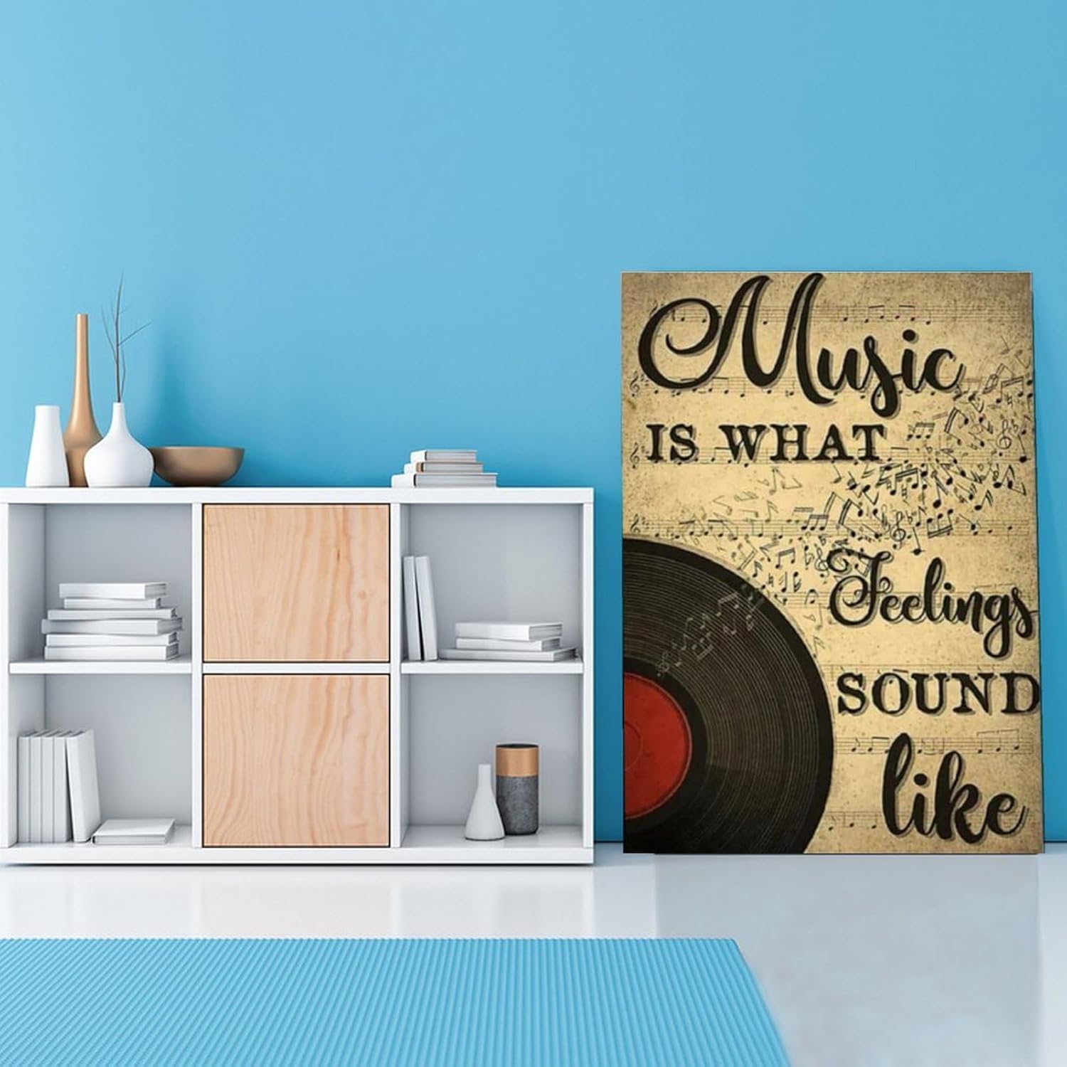 ESyem Póster musical Music Is What Feelings Sound Like Retro Cafe Wall Art Póster de arte de pared y arte de pared, póster artístico y arte de