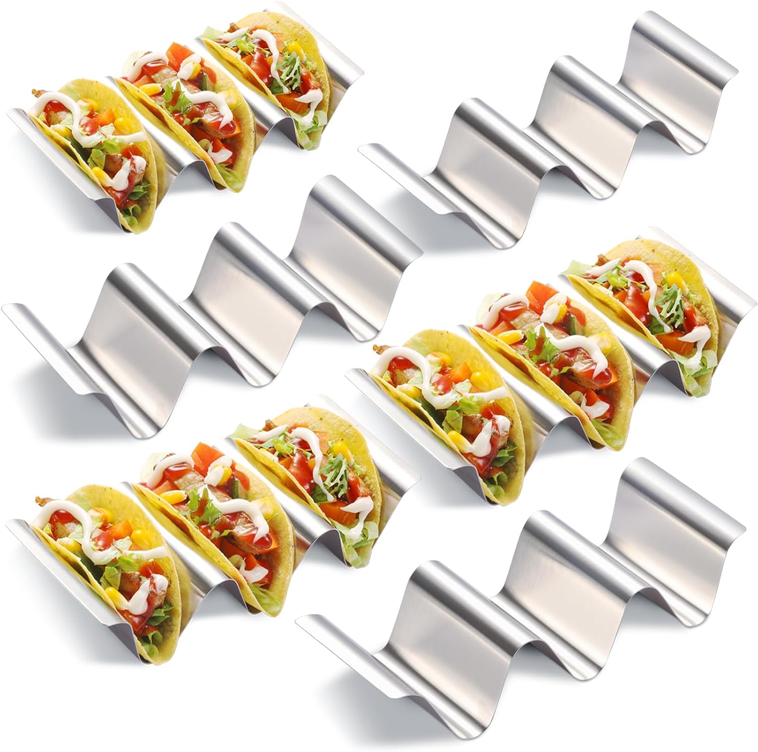 Juego de 6 soportes para tacos de acero inoxidable, para horno y lavavajillas y parrilla, cada soporte de metal para 3 tacos, elegante estante para