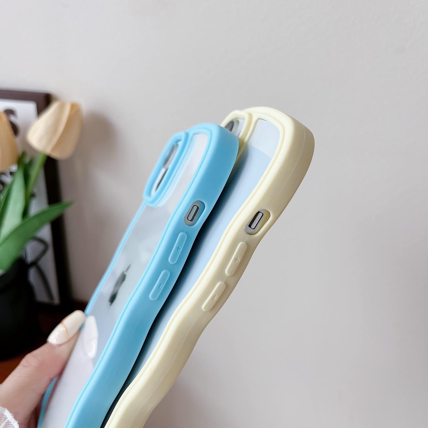 Caseative Marco de onda rizada de color sólido transparente suave compatible con funda iPhone (blanco, iPhone 11 Pro Max)