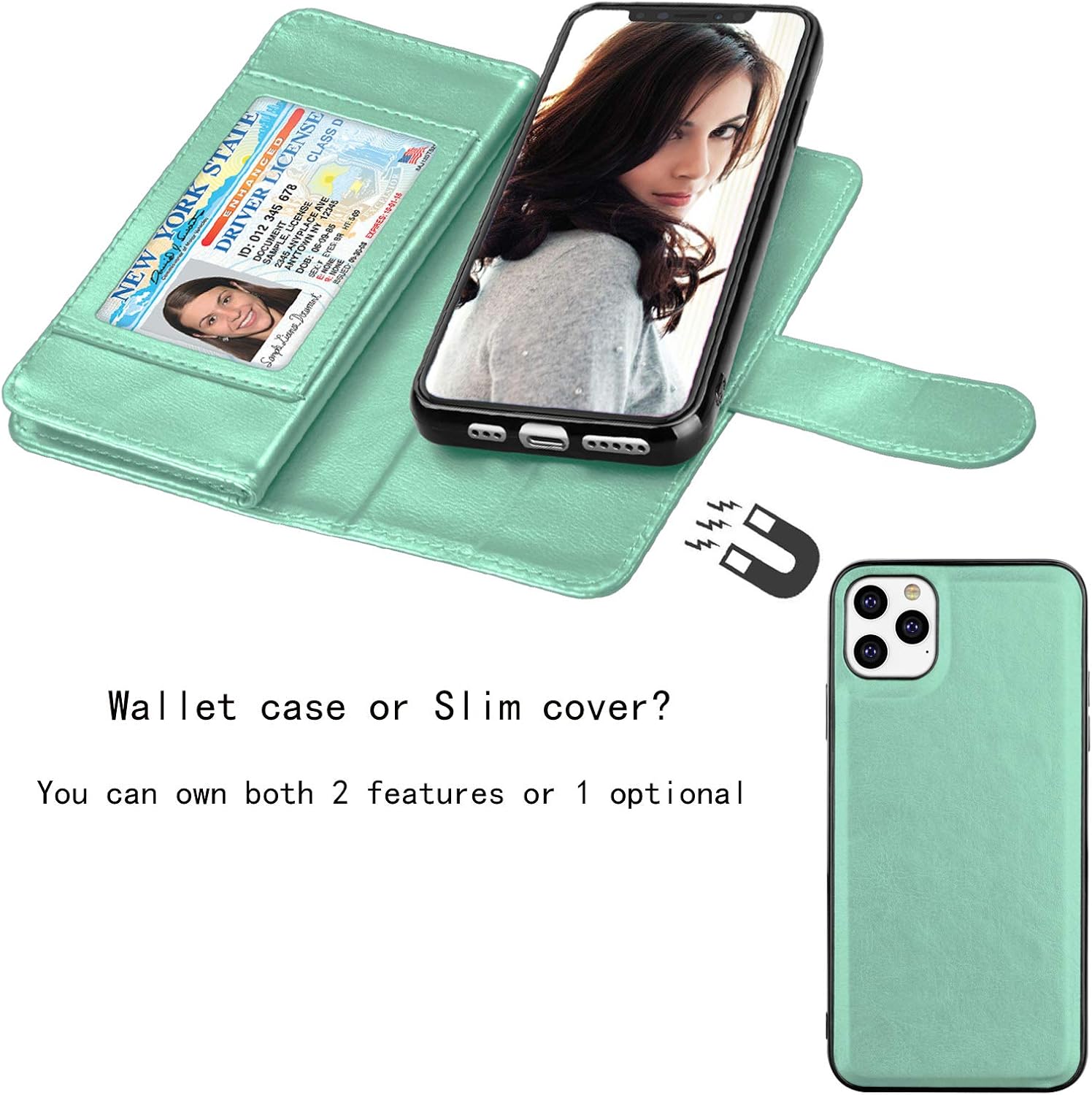 NJJEX Funda tipo cartera para iPhone 11 PRO, para iPhone 11 PRO de 5.8 pulgadas, 9 ranuras para tarjetas Funda de piel sintética para tarjetas de