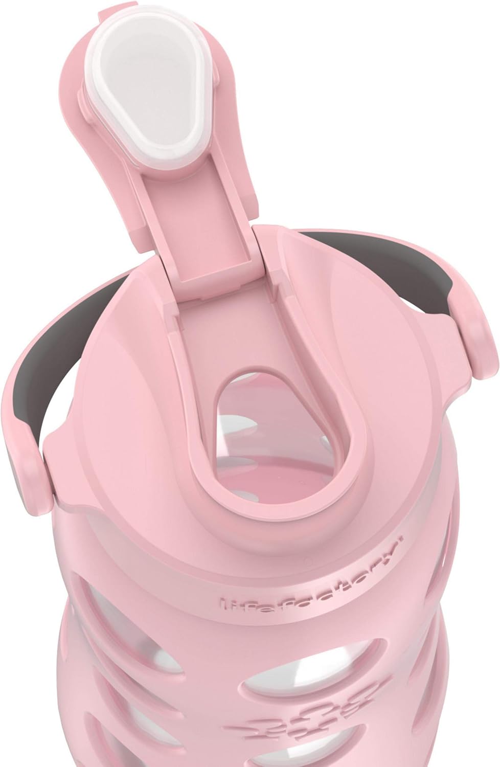 Lifefactory Botella de agua de vidrio de 22 onzas con tapa abatible activa y funda protectora de silicona, rosa del desierto