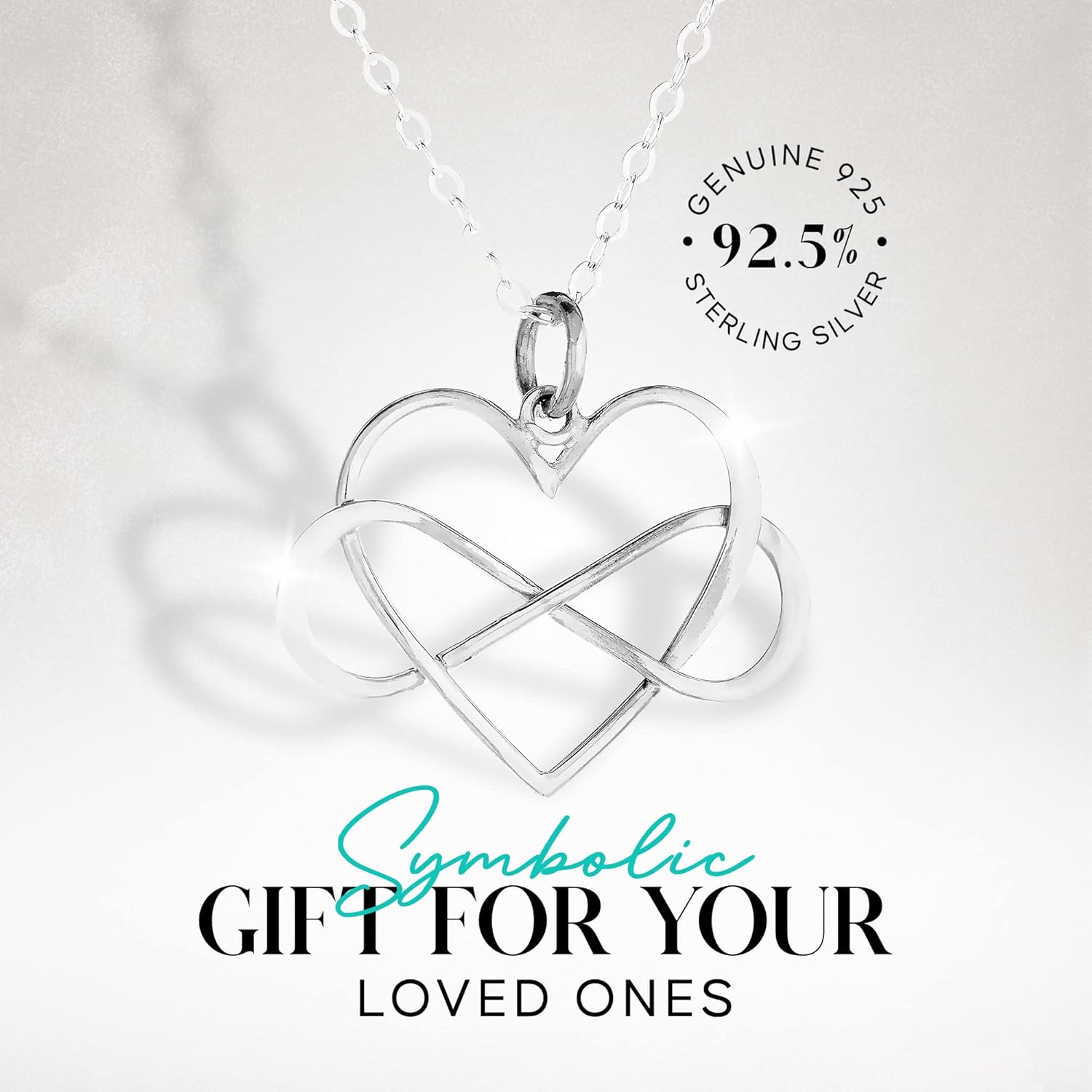 Infinity Heart Necklace, Stylish Sterling Silver Necklace, Handmade Necklaces on 18-Inch .925 Sterling Silver Chain for Women, Aunt and Niece Gift