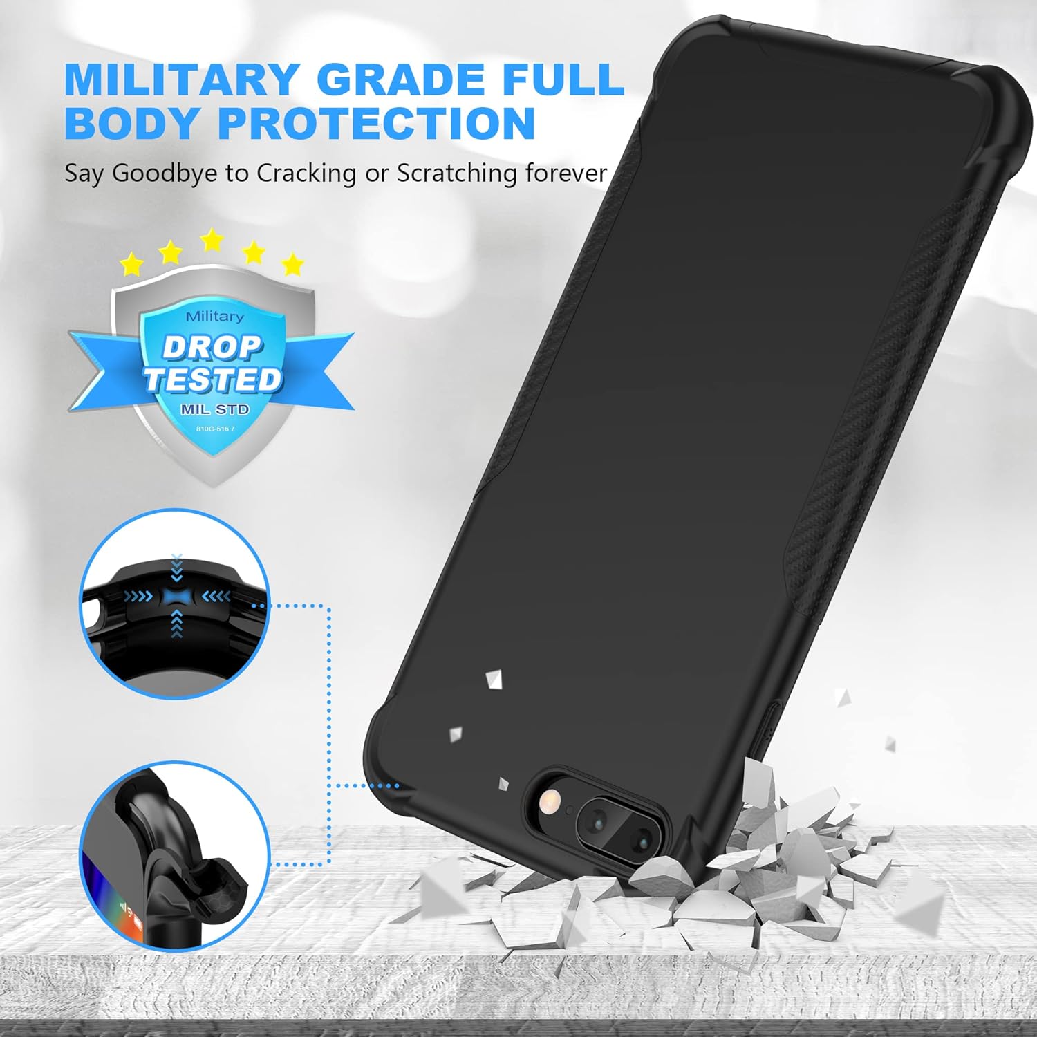 ORETECH – Funda diseñada para iPhone 7 Plus, diseñada para iPhone 8 Plus con 2 protectores de pantalla de vidrio templado, textura de fibra de