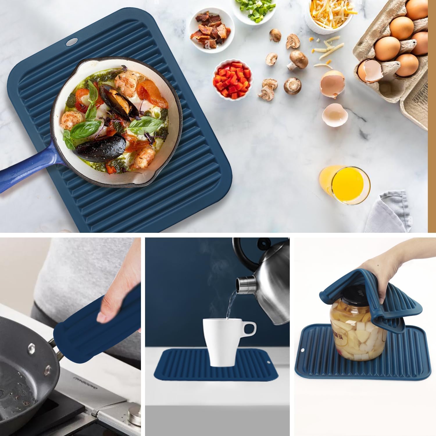 Paquete de 2 alfombrillas de silicona para encimera de cocina, salvamanteles de silicona de 9 x 12 pulgadas para ollas calientes y sartenes,