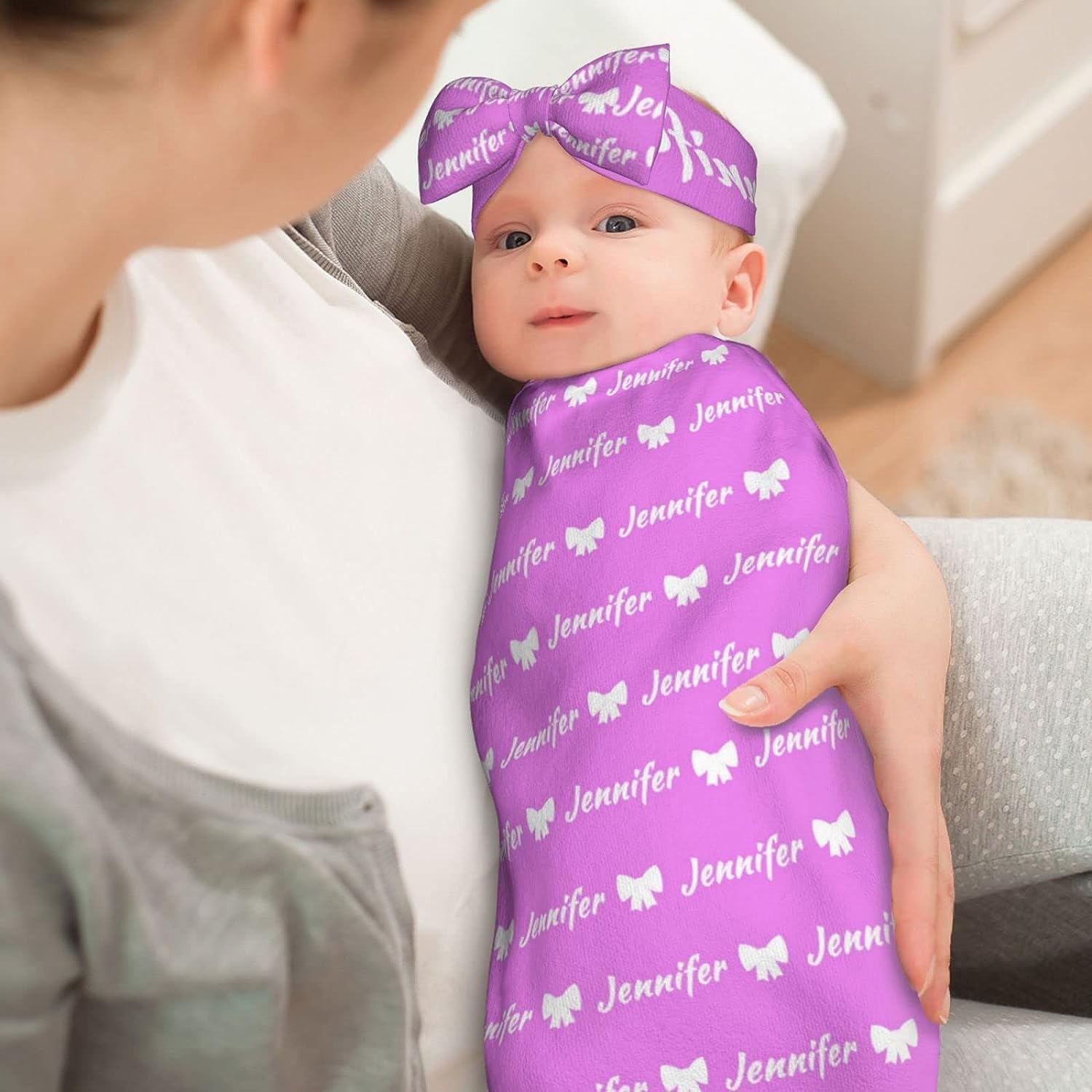 Manta personalizada para bebé, niña, niño, manta con nombre personalizado para recibir con diadema de lazo y sombrero, artículos personalizados para