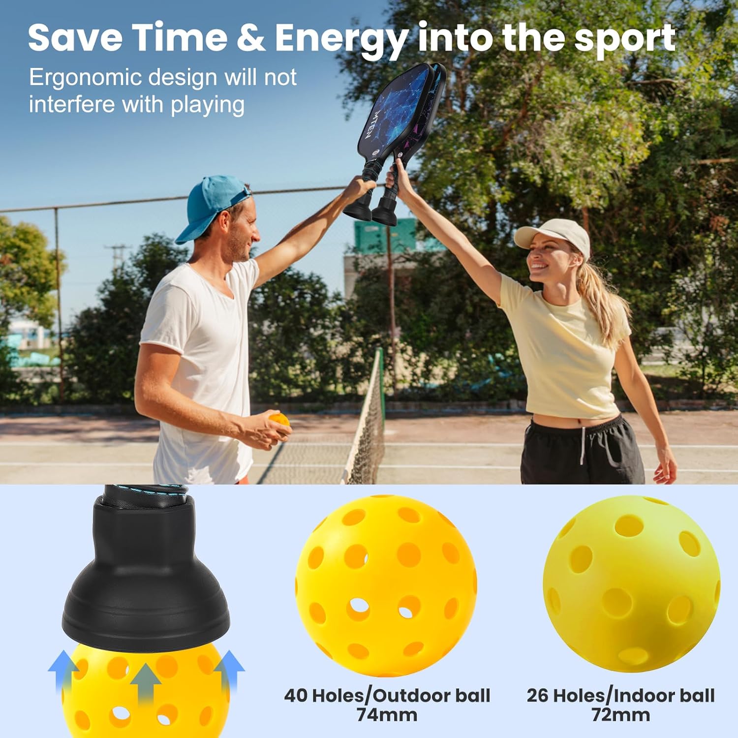 Pickleball Ball Retriever – Recogedor superior de pickleball de silicona, fácil de fijar a las palas de pickleball, el mejor accesorio y regalo,