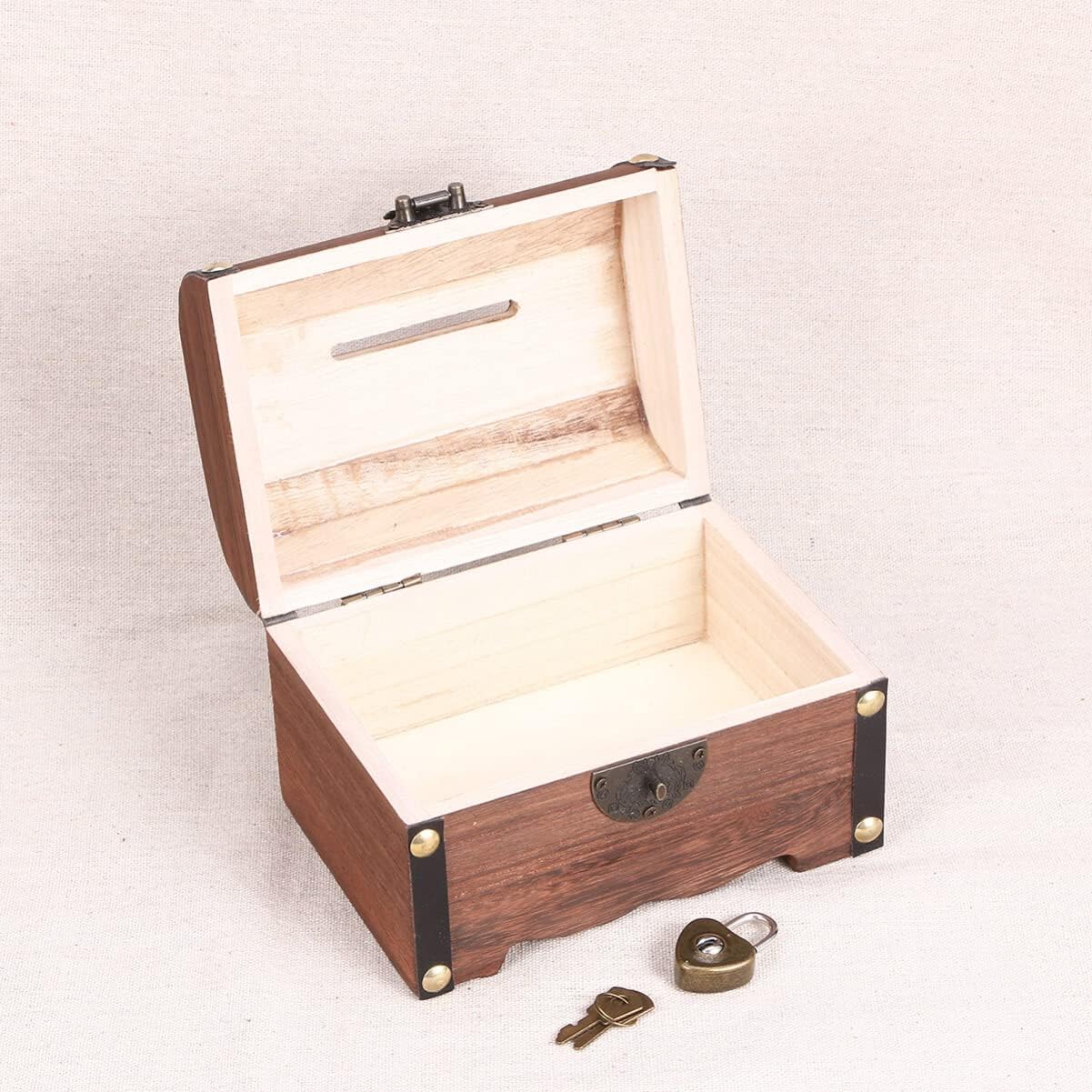 Zerodeko Cofre de madera del tesoro, alcancía, caja de almacenamiento de dinero, caja de almacenamiento de monedas para niños, caja de bloqueo con