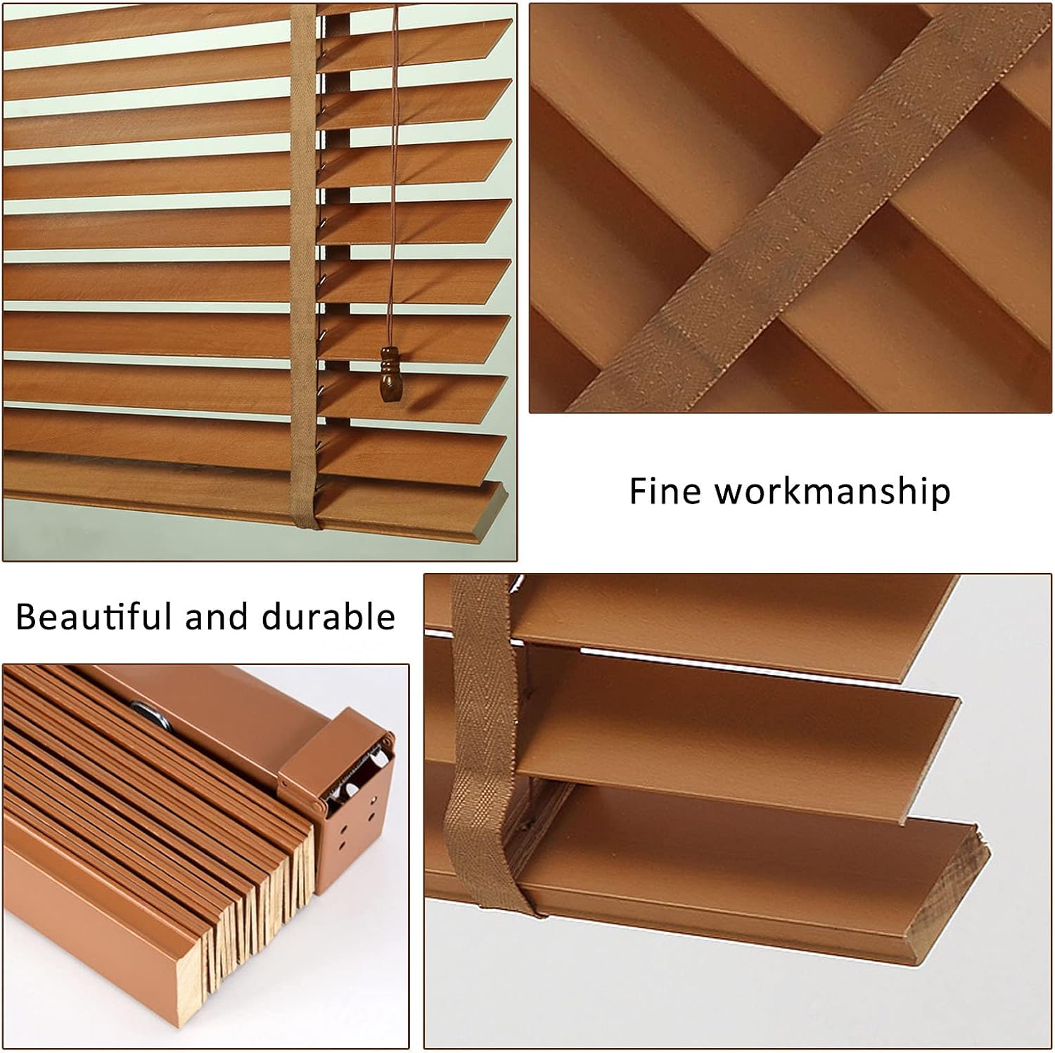 Persianas venecianas de madera, persianas horizontales con cintas, persianas venecianas de madera real para ventanas, cortinas de aislamiento