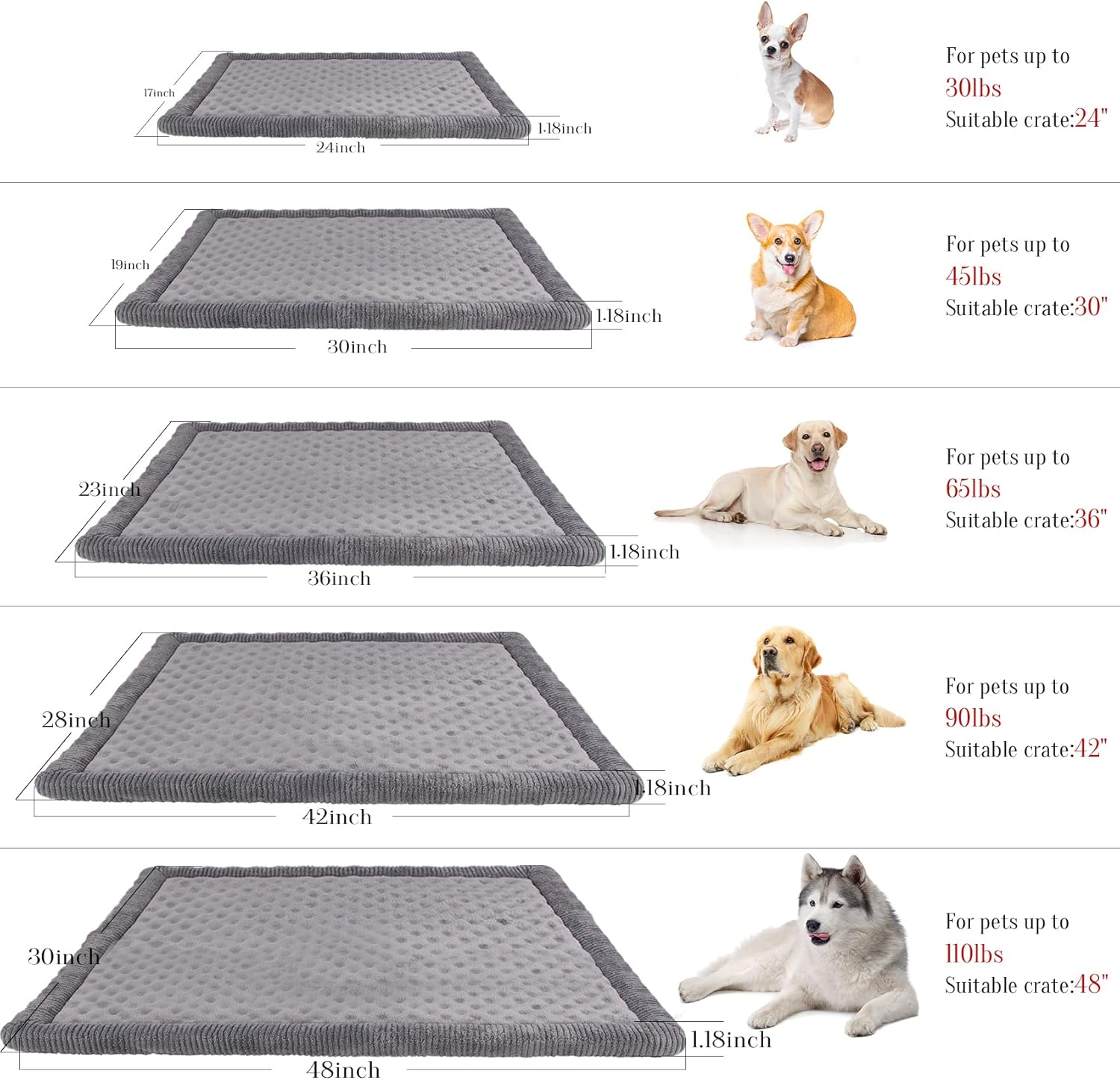 PAGGED Almohadilla grande para jaula para perros de 36 pulgadas, de espuma viscoelástica, color gris, de franela suave, lavable, antideslizante,