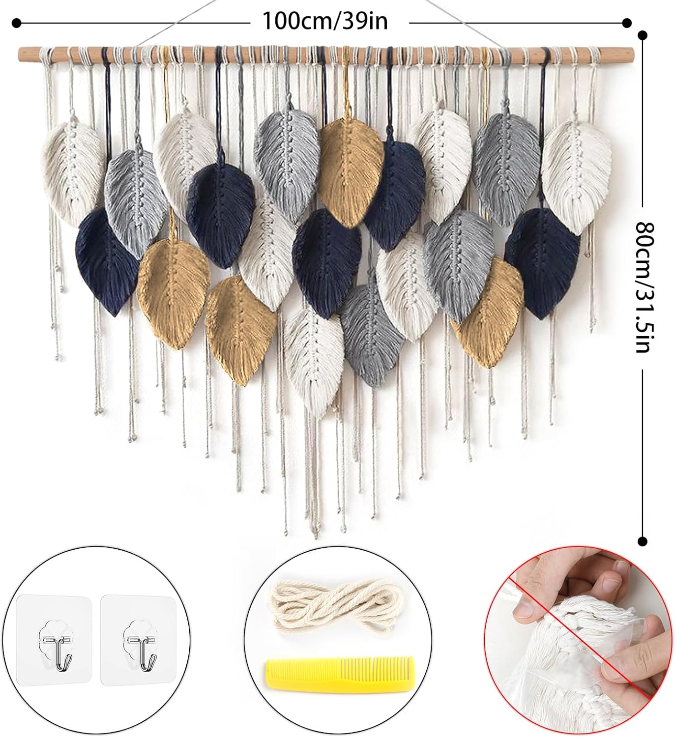 Alynsehom Tapiz de macramé para colgar en la pared, bohemio hecho a mano, elegante decoración de pared para dormitorio, sala de estar, guardería,