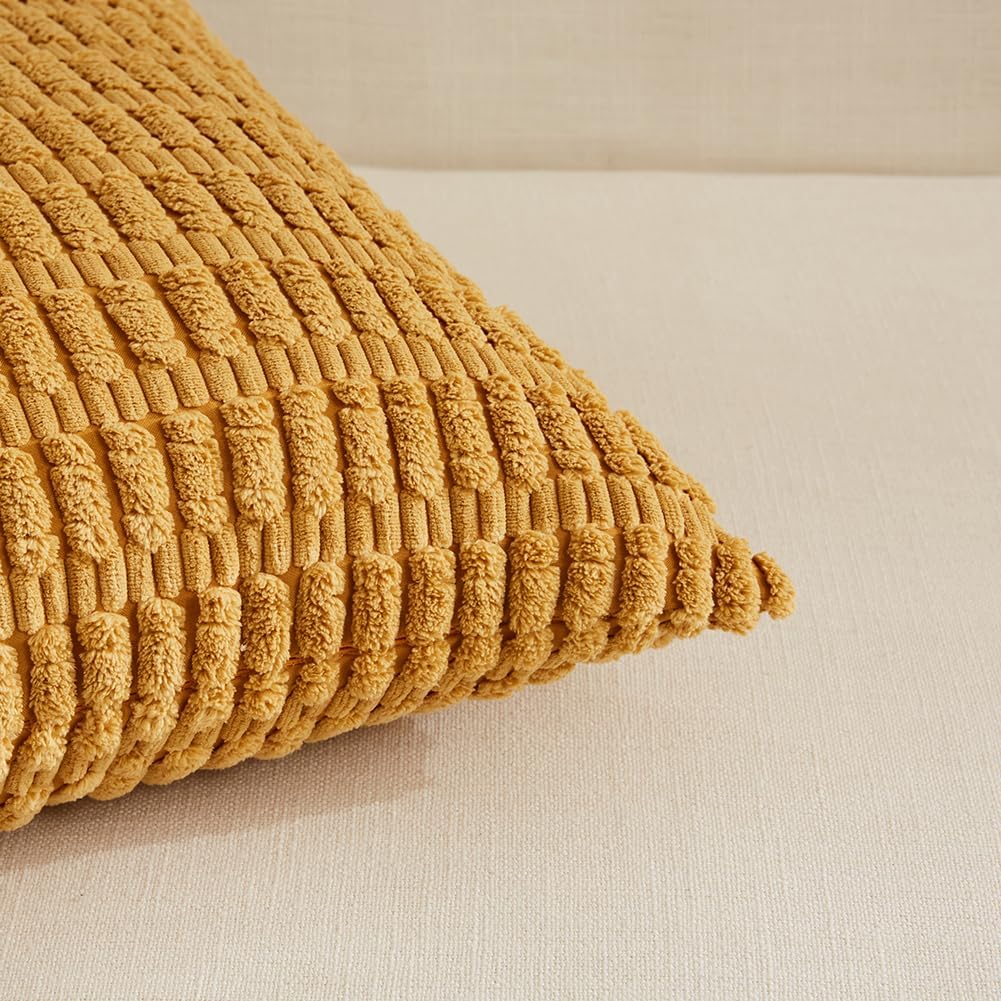 Fancy Homi Fundas de almohada decorativas de color amarillo mostaza de 18 x 18 pulgadas para sala de estar, sofá y cama, funda de cojín cuadrada de