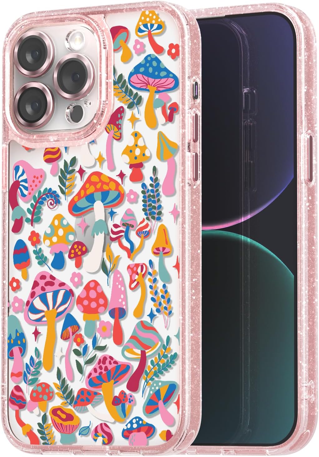 casevivid Funda compatible con iPhone 15 Pro Max, bonita estética, funda de teléfono rosa con purpurina y protector de cámara, funda con estampado