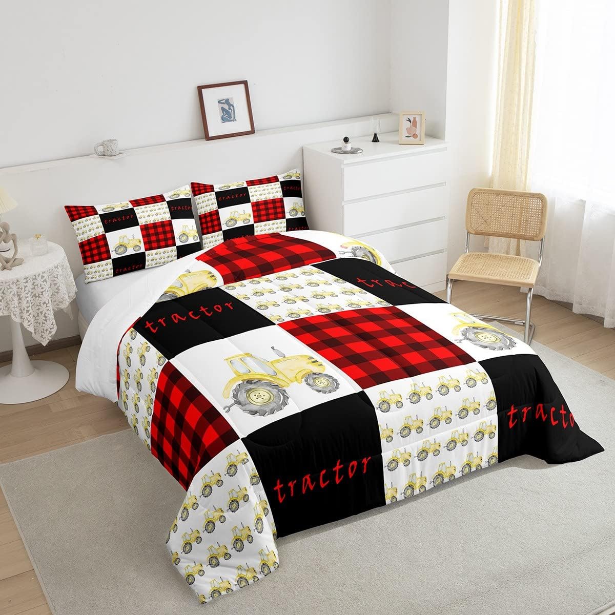 Erosebridal Juego de edredón de tractor tamaño King, juego de edredón de camión para niños, decoración de dormitorio, juego de ropa de cama