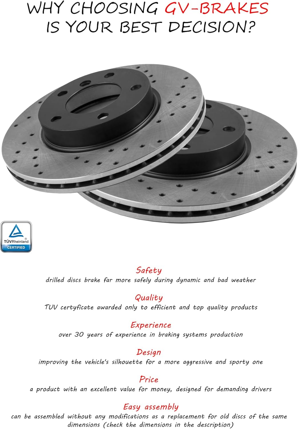 Drilling GT Sport Brake Disc Rotors Compatible With MERCEDES-BENZ CLASS A W168 1999 2000 2001 2002 2003 2004 190-1446GVR – Front – ventilated –