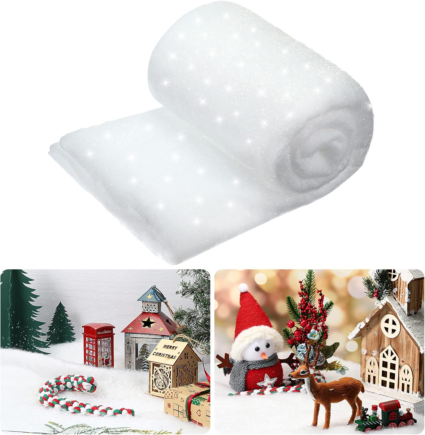 Skylety Juego de manta de nieve artificial con purpurina, manta de nieve falsa para interiores, manta de nieve sintética para invierno del país de