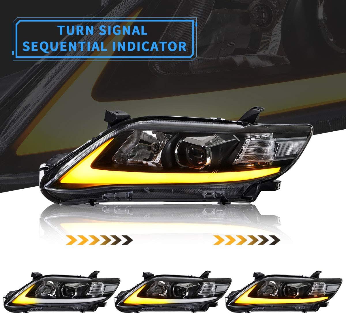 VLAND Faros delanteros de proyector LED compatibles con Toyota Camry Base, LE, SE y XL 2010 2011 (versión de EE. UU.) con secuencial