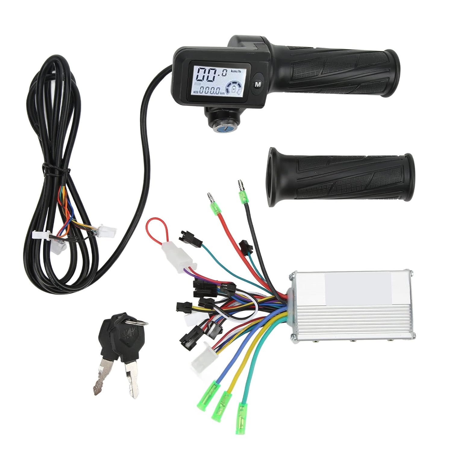 FOUF Kit de motor eléctrico de CC sin escobillas de 36 V, 48 V, 350 W, panel LCD, kit de controlador de motor sin escobillas, agarre del acelerador,