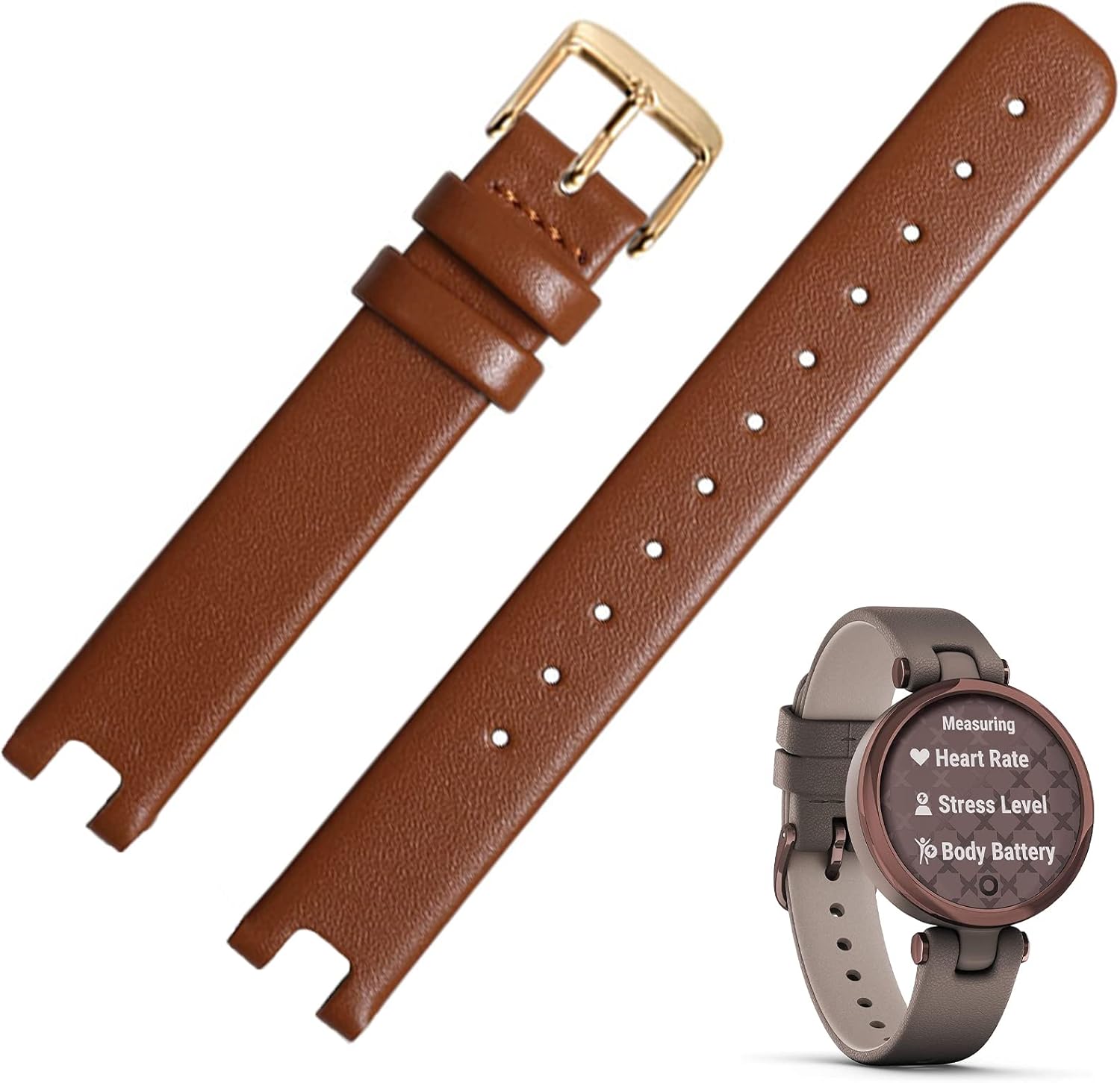 Miimall Leather Watch Band Compatible with Garmin Lily Smartwatch Strap, Replacement Watch Band Quick Release Strap Adjustable Stylish Wristband