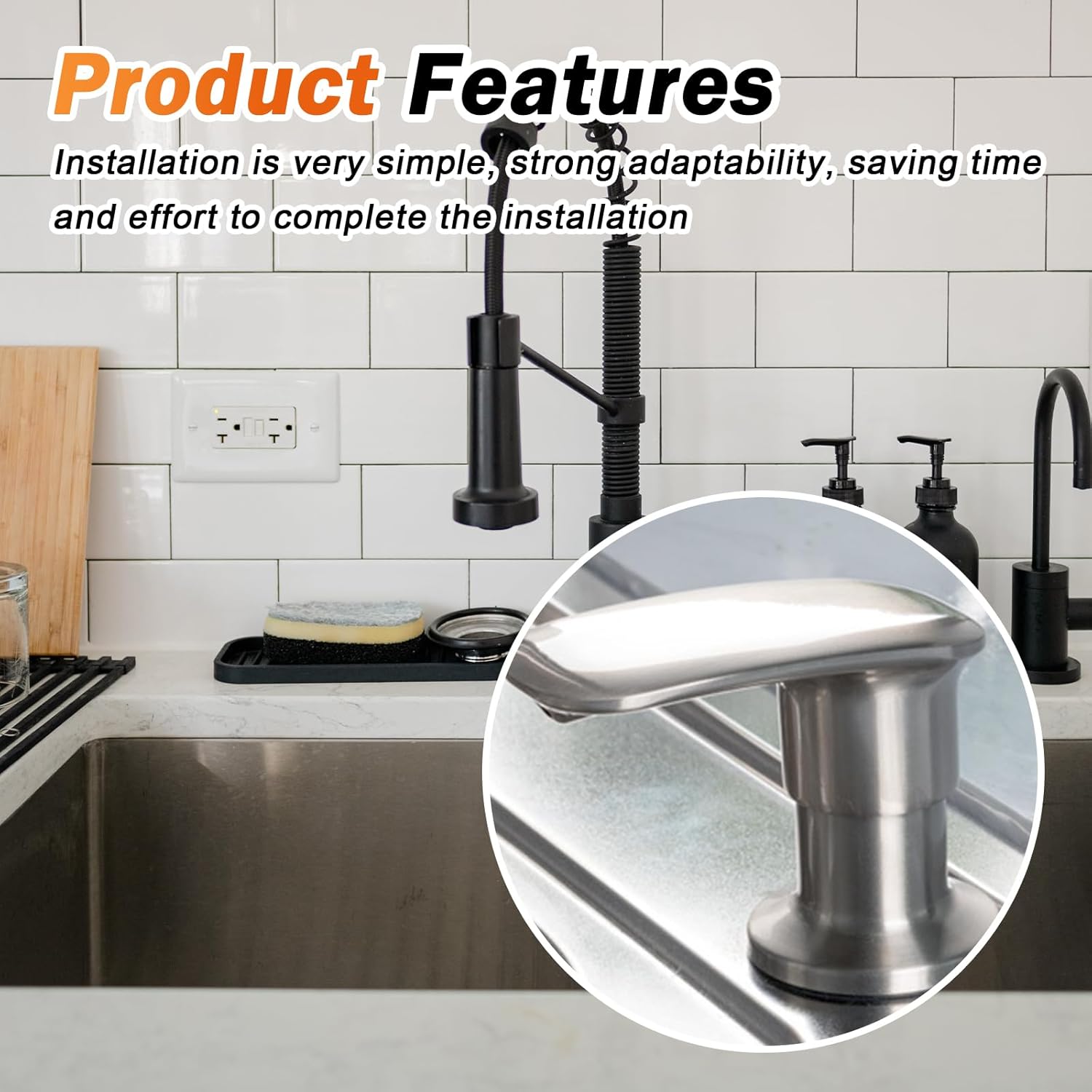 Rhitchy Dispensador de jabón para fregadero de cocina dispensador de jabón de fregadero integrado de acero inoxidable con diseño de tubo de