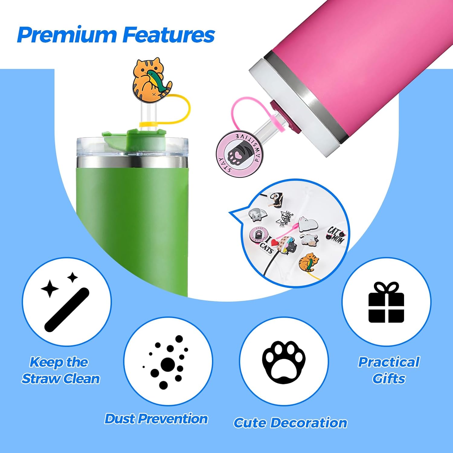 10 fundas de popote Stanley de 0.354-0.394 in, fundas de popote reutilizables para vasos Stanley de 3040 onzas, tapas de popote impermeables Stanley