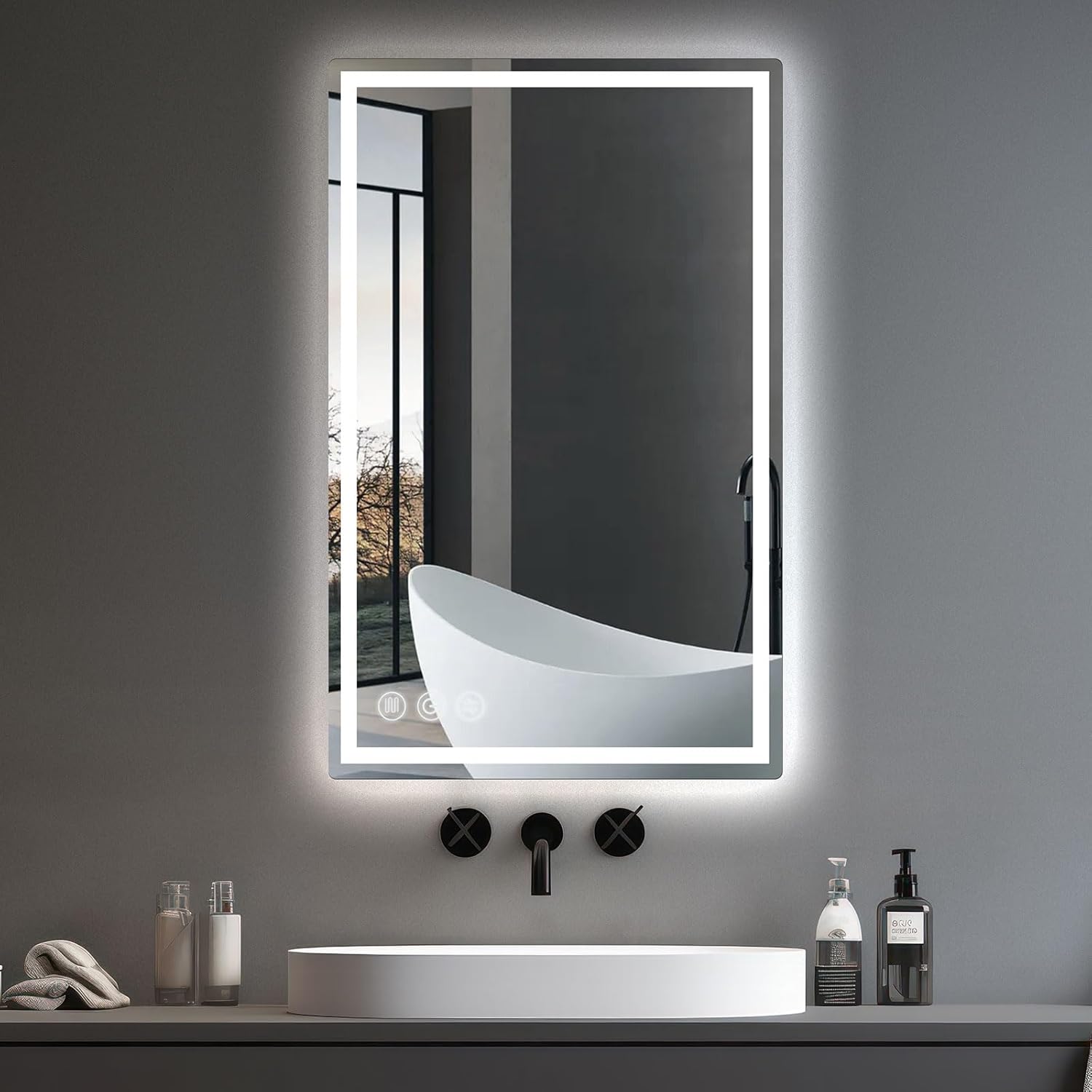 Espejo de baño LED para pared, espejo inteligente de 24 x 40 con luces, espejo LED frontal y retroiluminado para baño, certificación UL, CRI