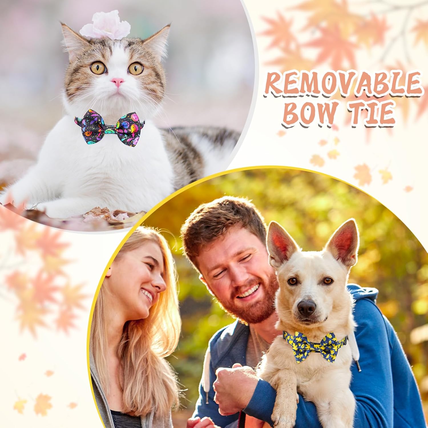 Lindo collar de perro con diseño de calabaza con corbatín para perros lindos machos, gatos, perros, collar de perro para perros pequeños, medianos y