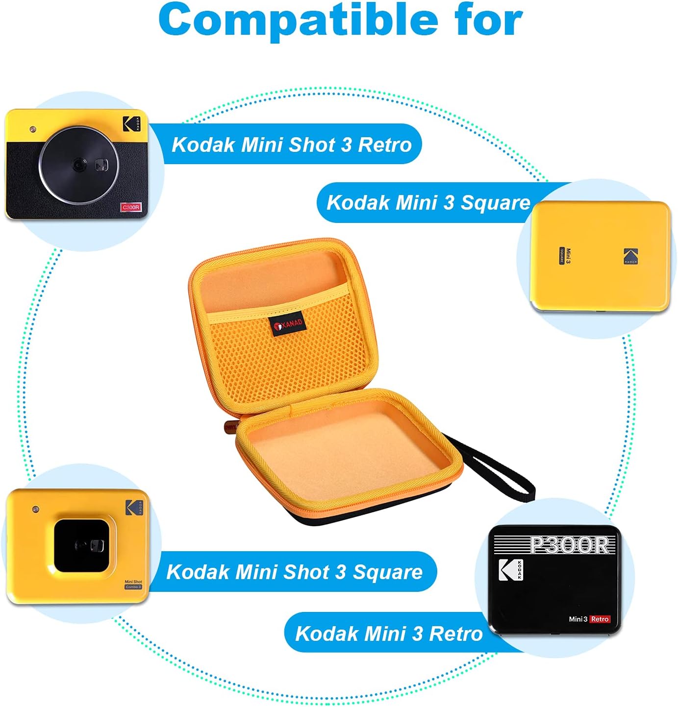 XANAD Funda rígida para Kodak Mini Shot 3 RetroMini Shot 3 SquareMini Shot 3 Cámara instantánea inalámbrica portátil e impresora de fotos – Bolsa