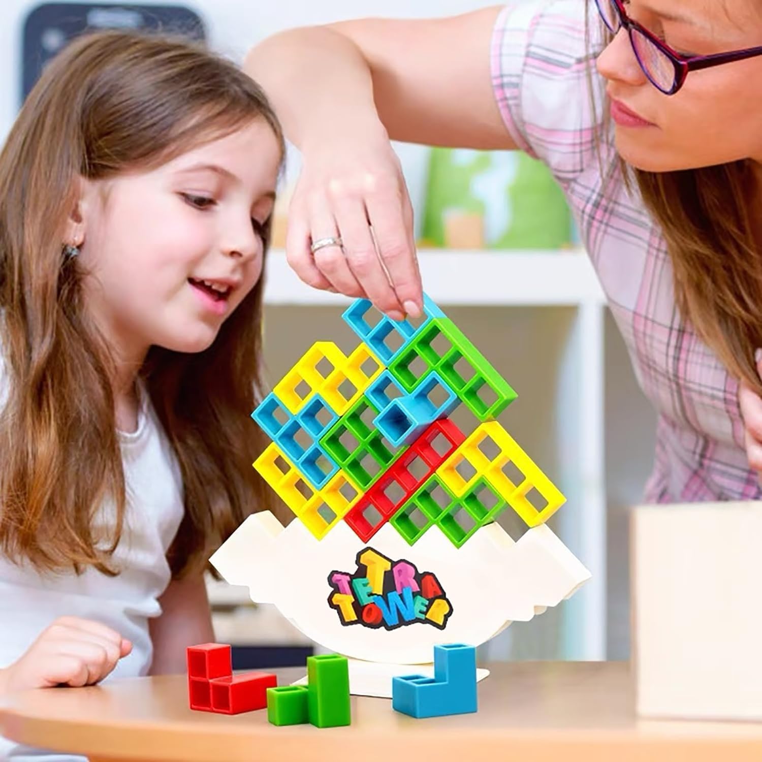Juego de 48 piezas de rompecabezas de bloques de equilibrio de Tetra Tower, divertidos juegos de fiesta para niños, juegos de mesa Tetra para