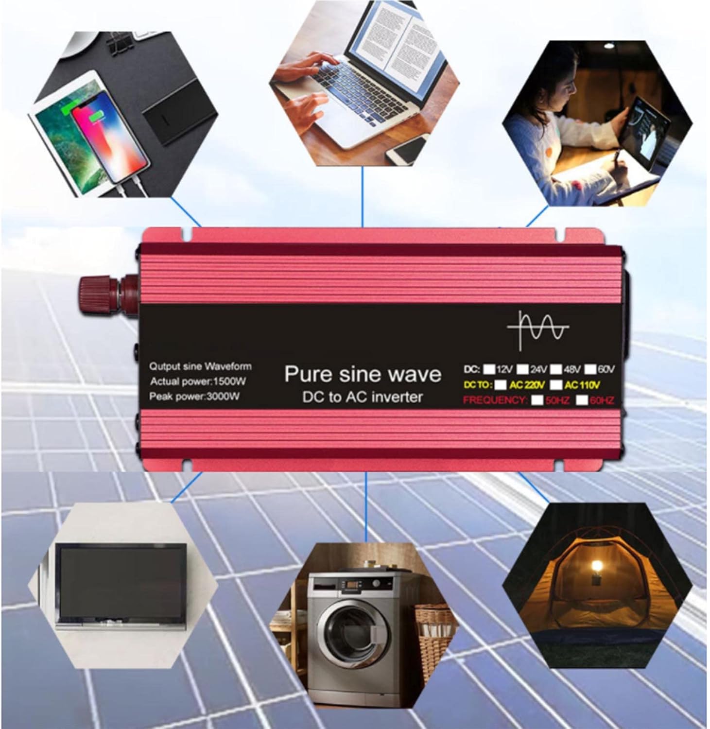 Inversor de onda sinusoidal pura 1000 W, 1600 W, 2200 W, 3000 W, voltaje CC 12 V24 V a CA 110 V220 V, inversor solar, 3000 W, 24 V 220 V